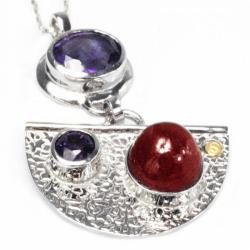 De Buman 18K Yellow Gold and Sterling Silver Amethyst and Ruby Necklace