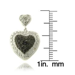 Sterling Silver Black and White Diamond Accent Heart Drop Earrings