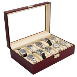 Glossy Rosewood Finish 10-watch Display Storage Case