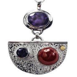 De Buman 18K Yellow Gold and Sterling Silver Amethyst and Ruby Necklace