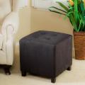 Tufted Black Microfiber Cube Ottoman