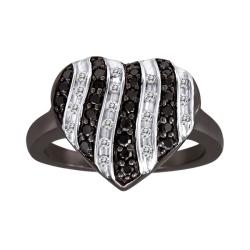 Sterling Silver 1/2ct TDW White and Black Diamond Heart Ring (I-J, I2-I3)