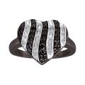 Sterling Silver 1/2ct TDW White and Black Diamond Heart Ring (I-J, I2-I3)