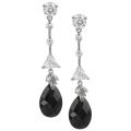 Tressa Silvertone Black and White Cubic Zirconia Dangle Earrings