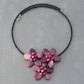 Maroon Shell and Pearl Flower Bouquet Necklace (6-7 mm)(Thailand)