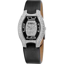 Ebel Women's 'Beluga Tonneau' Black Diamond Dial Black Strap Watch