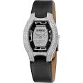 Ebel Women's 'Beluga Tonneau' Black Diamond Dial Black Strap Watch
