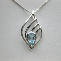 Sterling Silver Teardrop Blue Topaz Necklace (Thailand)