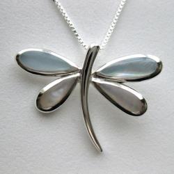 Sterling Silver Mother of Pearl Dragonfly Necklace (Thailand)