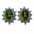 D'sire 10k White Gold Chrome Diopside and White Sapphire Stud Earrings