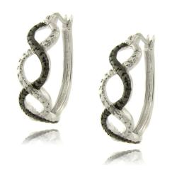 Sterling Silver Diamond Accent Black and White Infinity Hoop Earrings