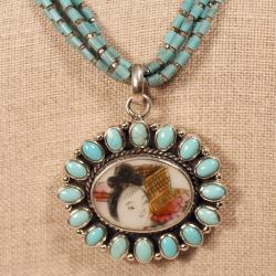 Peyote Bird Designs Sterling Silver Turquoise and Porcelain Necklace (USA)