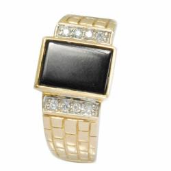 De Buman 10k Gold Men's Black Agate and 1/10ct TDW Diamond Ring (K-L, I1)