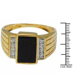 De Buman 10k Gold Men's Black Agate and 1/10ct TDW Diamond Ring (K-L, I1)