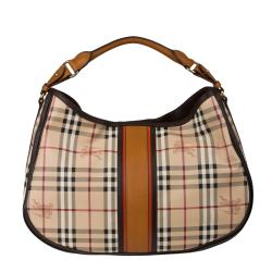 Burberry Signature Haymarket Equestrian Knight Hobo Bag