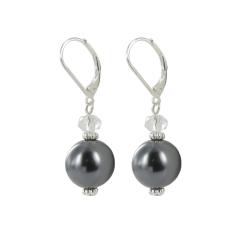 Roman Silvertone Black Faux Pearl and Plastic Bead Earrings