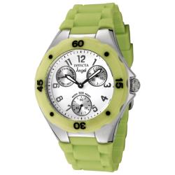 Invicta Women's 'Angel' White Dial Light Green Silicon Watch