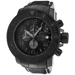 Invicta Men's 'Reserve' Black Calfskin Leather Automatic Chrono Watch