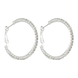 Roman Silvertone Clear Crystal Hoop Earrings