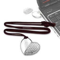 4GB Silver Jeweled Metal Heart Necklace USB Flash Drive