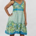 Meetu Magic Women's Plus Size Cotton Teal Floral Paisley Dress