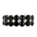 Roman Silvertone Faceted Black Acrylic Stone Stretch Bracelet
