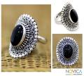 Sterling Silver 'Majesty Halo' Onyx Cocktail Ring (Indonesia)