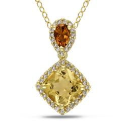 Yellow Silver Citrine and 1/6ct TDW Diamond Necklace (G-H,I2-I3)