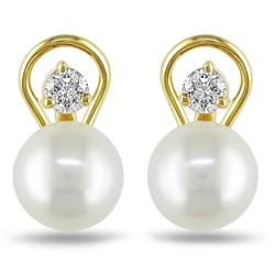 14k Yellow Gold 2/5ct TDW Diamond and Akoya Pearl Earrings (G-H, I1)
