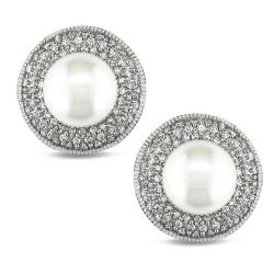 14k White Gold 3/4ct TDW Diamond and South Sea Pearl Earrings (G-H, I1)