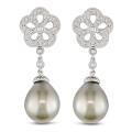 14k White Gold 1/2ct TDW Diamond and South Sea Pearl Earrings (H-I, I1-I2)