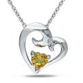 Sterling Silver Citrine and Diamond Accent Heart Necklace