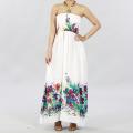 Meetu Magic Women's White Floral Cotton Beaded Halter Maxi Dress
