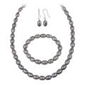 Stonique Creations Grey Freshwater Pearl Jewelry Set (8.5-9 mm)