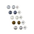 Sterling Silver Multi-colored Freshwater Pearl Stud Earrings (5-6 mm) (Set of 5)