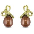 10k Yellow Gold FW Pearl and 1/10ct TDW Yellow Diamond Earrings