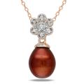 18k Pink Gold over Silver FW Pearl and Diamond Necklace