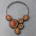 Mosaic Charm Orange Carnelian- Brass Beads Cotton Rope Choker (Thailand)