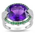 14k Gold Amethyst, Tsavorite and 1/2ct TDW Diamond Ring (H-I, SI1-SI2)