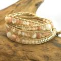 Earthy Gems Agate-Quartz Stone Snake Cord Leather Wrap Bracelet (Thailand)