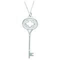 Sterling Silver Diamond Accent Clover in Oval Key Necklace