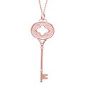 Rose Gold over Silver Diamond Accent Clover in Oval Key Necklace