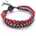Red Coral-Brass Beads Chic Medley Three Strand Bracelet (Thailand)