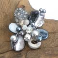 Floral Cluster Hand-Painted Shells and Pearl Pin Brooch (Thailand)