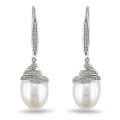 14k Gold FW Pearl and 1/4ct TDW Diamond Earrings (H-I, SI1-SI2) (9.5 mm)