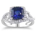 18k White Gold Sapphire and 1/2ct TDW Diamond Ring (G-H, SI1-SI2)
