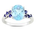10k White Gold 4 1/10ct TGW Blue Topaz and Sapphire Fashion Ring