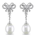 18K Gold 1ct TDW Diamond and South Sea Pearl Earrings (G-H, SI1-SI2)