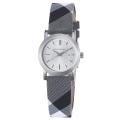 Burberry Women's 'Check Engrave' Silver Dial Fabric Check Strap Watch