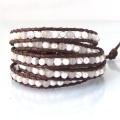 White Purity Milky Quartz Snake Cord Leather 5-Wrap Bracelet (Thailand)